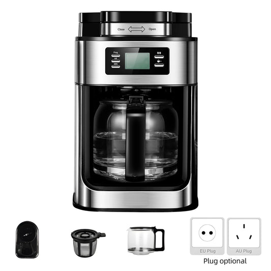Programmable Coffee Maker with Timer 1050 Watts 1L Large Capacity 2-8 CupsDrip Coffee Maker Grind Brew Automatic Coffee Machine