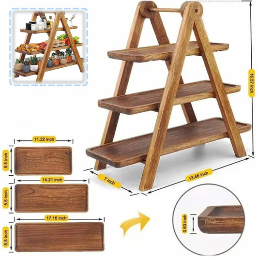 Multi-Purpose 3-Tier Wooden Storage Rack, Countertop Multi-Layer Produce Tray Organizer for Kitchen Counter, Space-Saving