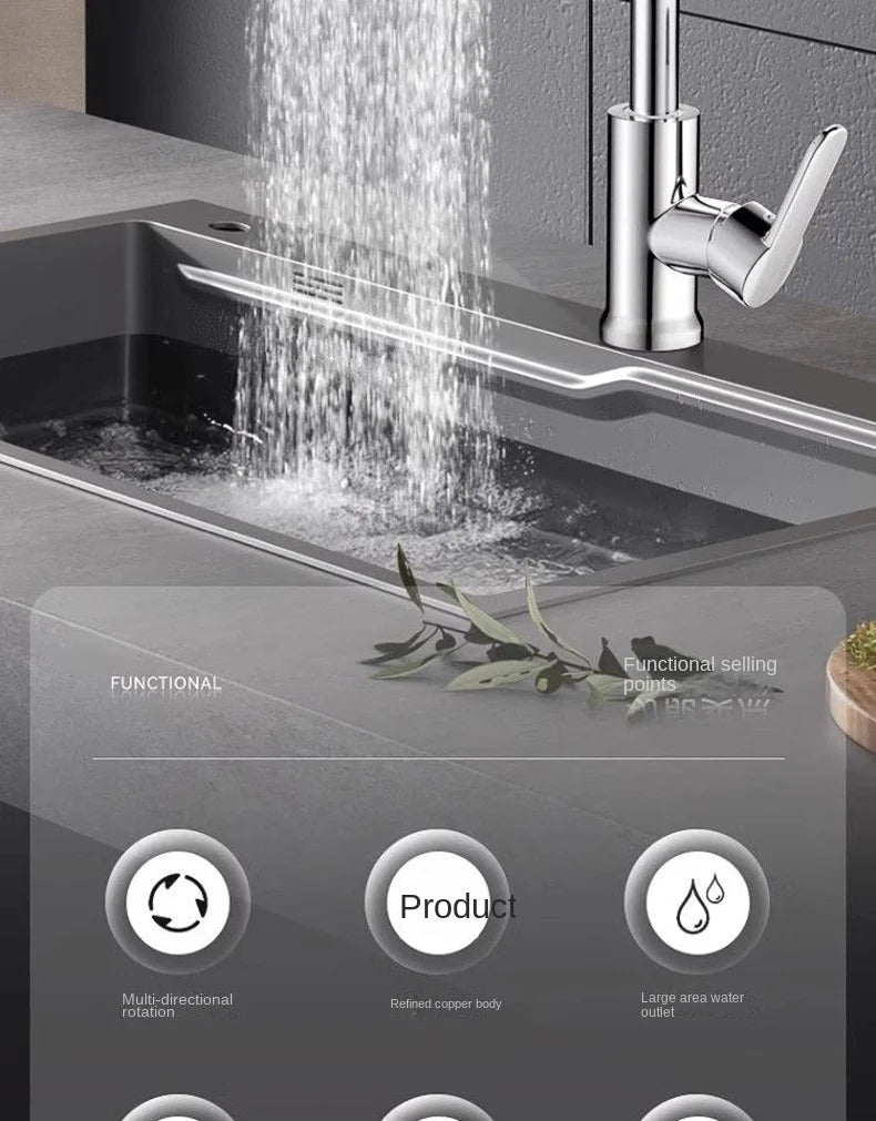 Kitchen faucet, rain waterfall, vegetable washing basin, sink, household sink, hot and cold two in one, pressurized rotating