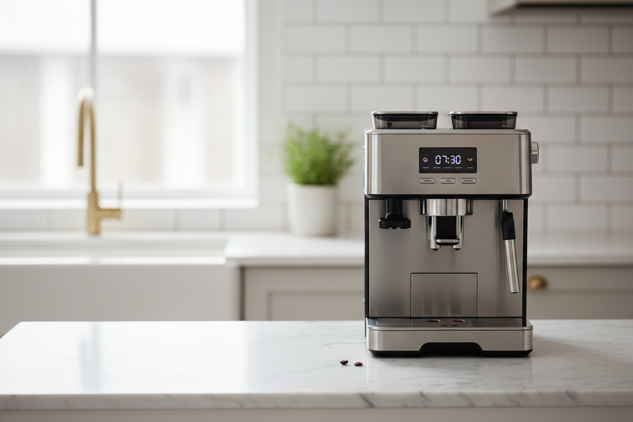 Modern kitchen product on clean countertop, soft natural lighting, minimal background, realistic texture, horizontal composition, premium kitchen photography